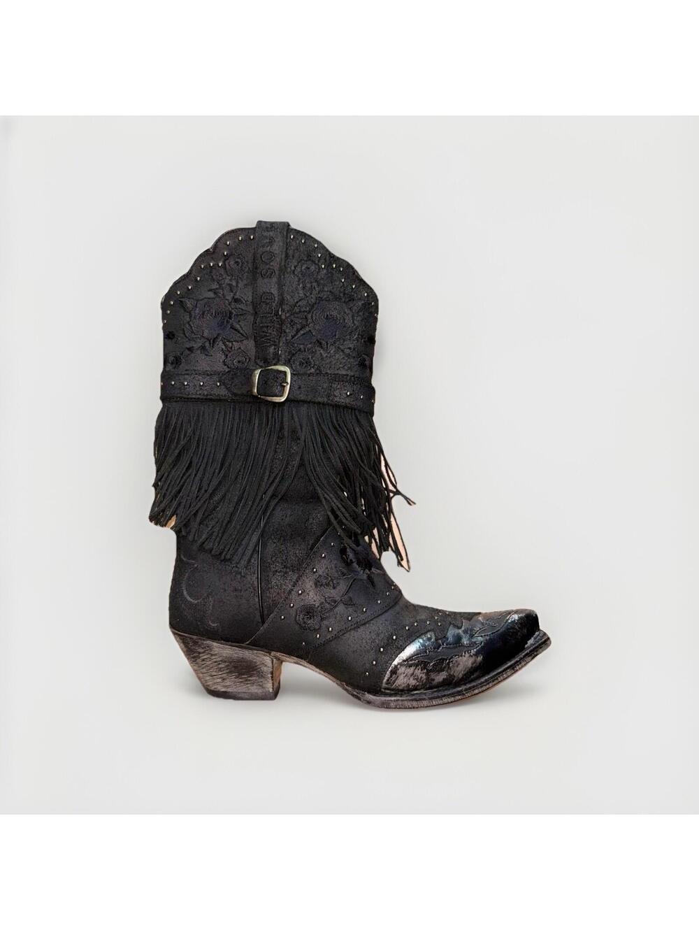 Dan Post Wild Soul Black Fringe Floral Western Boots Women’s 8.5 M